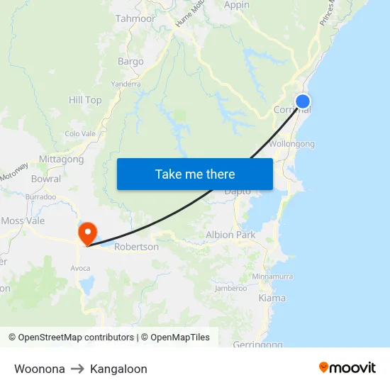 Woonona to Kangaloon map