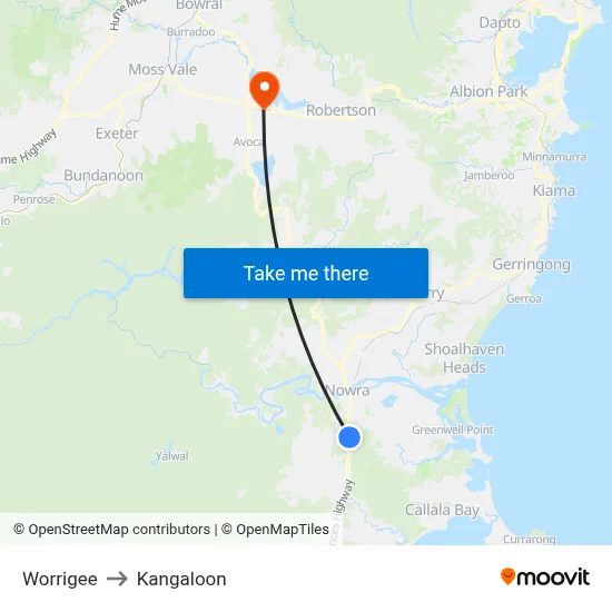 Worrigee to Kangaloon map