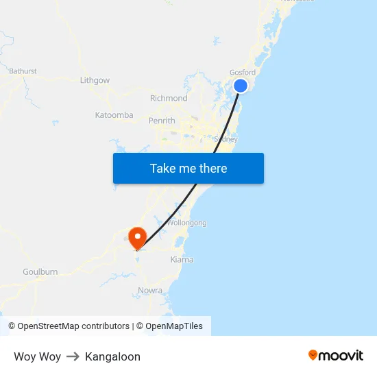 Woy Woy to Kangaloon map