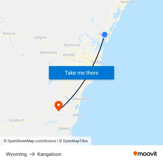 Wyoming to Kangaloon map