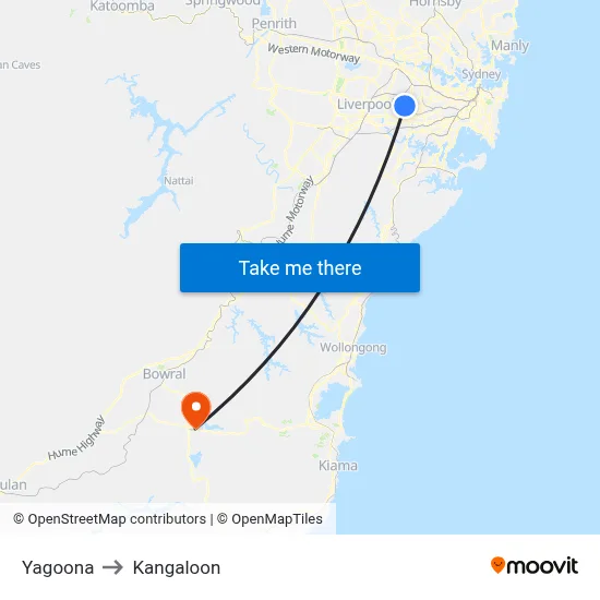 Yagoona to Kangaloon map