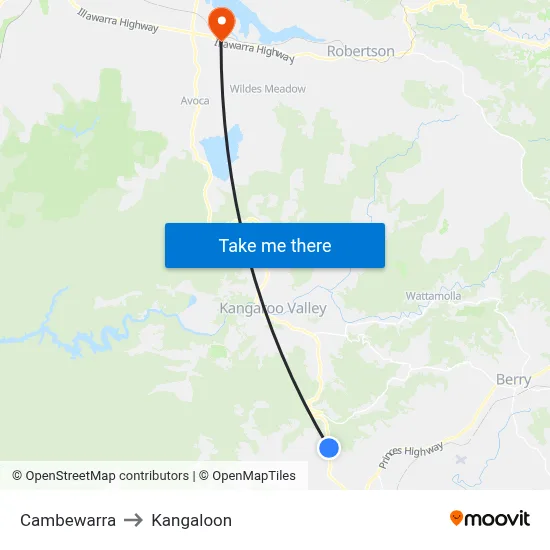 Cambewarra to Kangaloon map