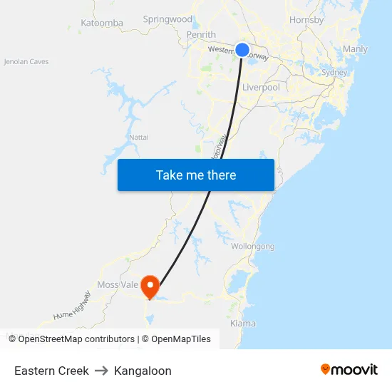 Eastern Creek to Kangaloon map
