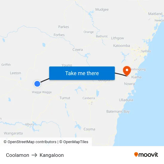 Coolamon to Kangaloon map