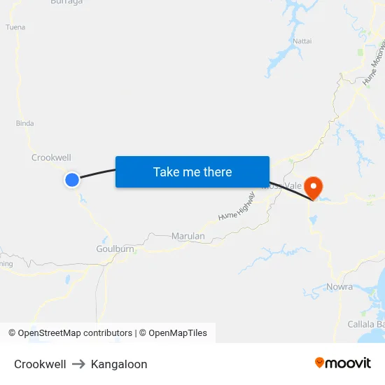 Crookwell to Kangaloon map