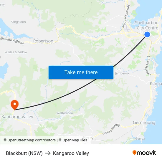 Blackbutt (NSW) to Kangaroo Valley map