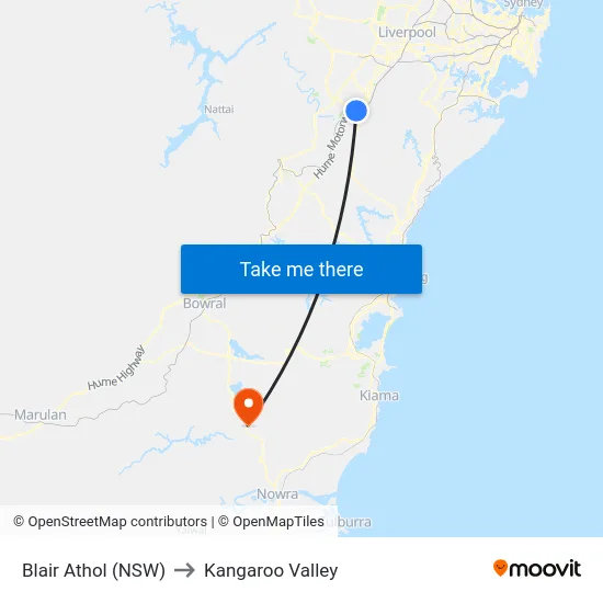 Blair Athol (NSW) to Kangaroo Valley map