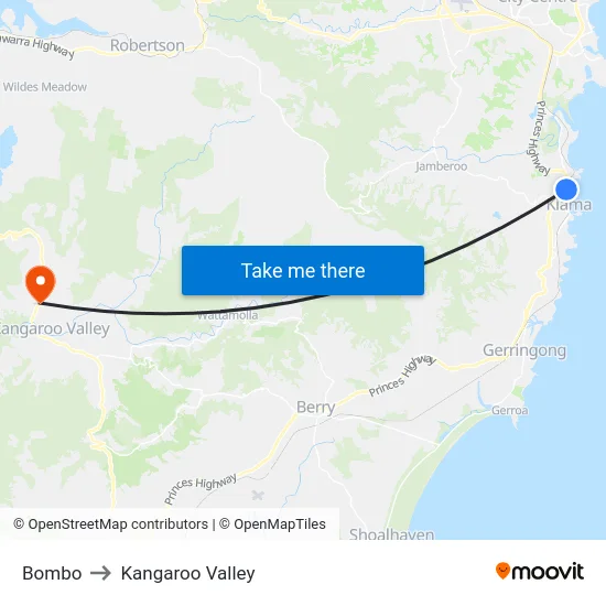 Bombo to Kangaroo Valley map