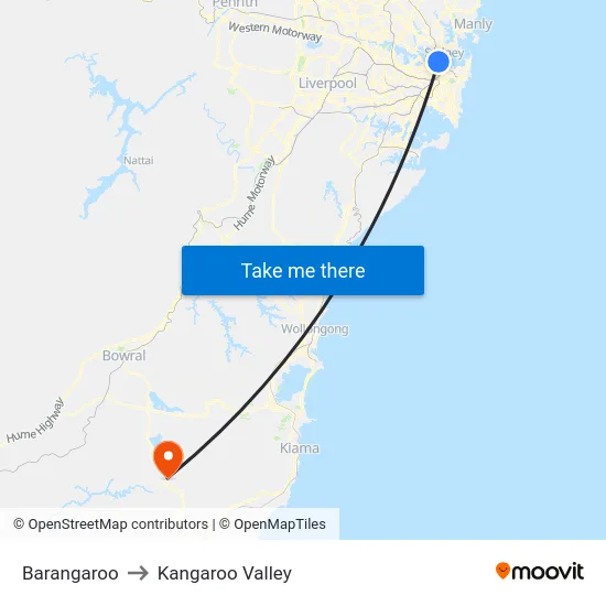 Barangaroo to Kangaroo Valley map