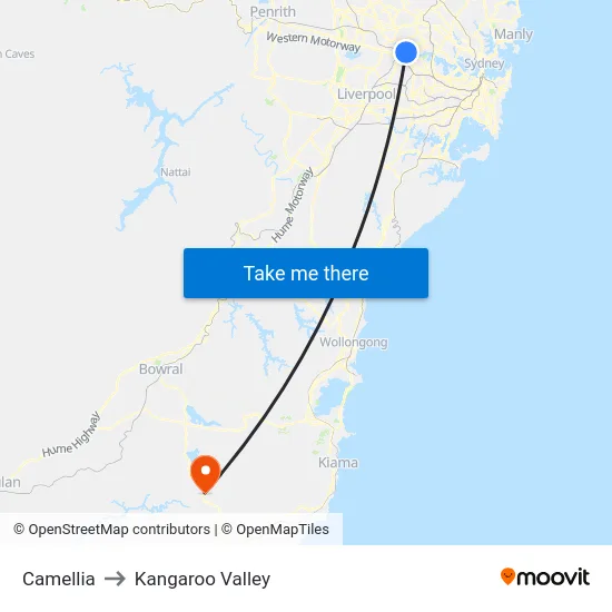Camellia to Kangaroo Valley map
