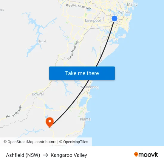 Ashfield (NSW) to Kangaroo Valley map