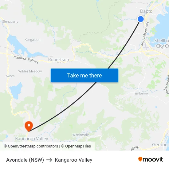 Avondale (NSW) to Kangaroo Valley map