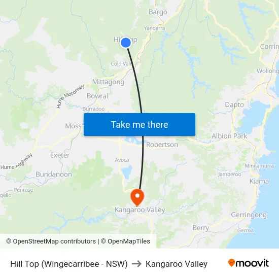 Hill Top (Wingecarribee - NSW) to Kangaroo Valley map