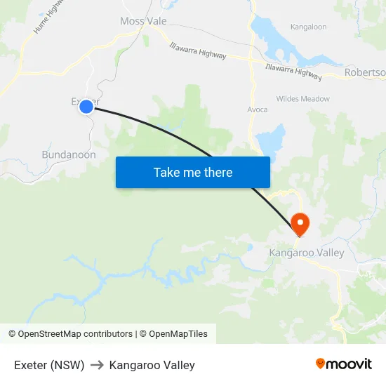 Exeter (NSW) to Kangaroo Valley map