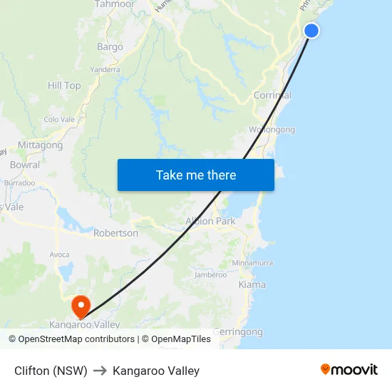 Clifton (NSW) to Kangaroo Valley map