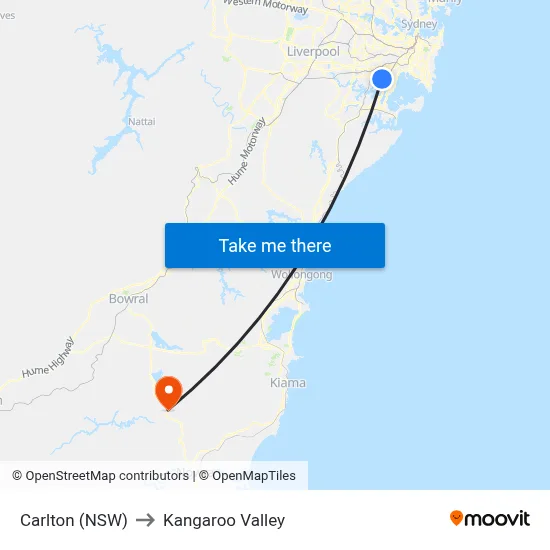 Carlton (NSW) to Kangaroo Valley map