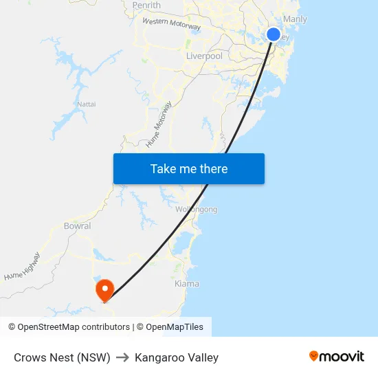 Crows Nest (NSW) to Kangaroo Valley map