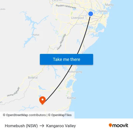 Homebush (NSW) to Kangaroo Valley map