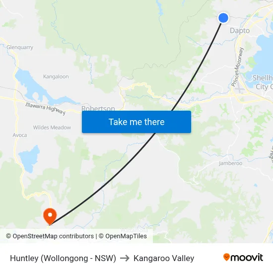 Huntley (Wollongong - NSW) to Kangaroo Valley map