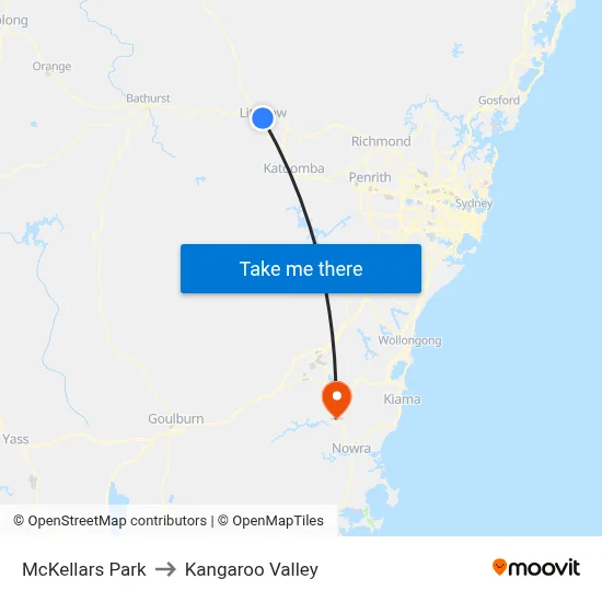 McKellars Park to Kangaroo Valley map