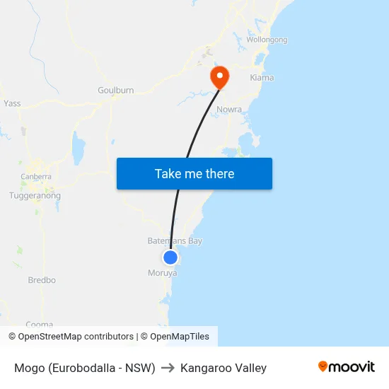 Mogo (Eurobodalla - NSW) to Kangaroo Valley map