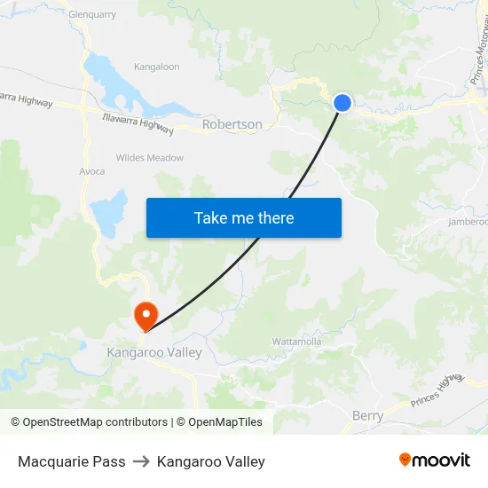 Macquarie Pass to Kangaroo Valley map