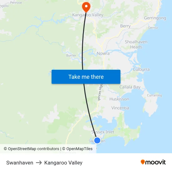 Swanhaven to Kangaroo Valley map