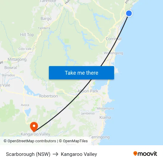 Scarborough (NSW) to Kangaroo Valley map