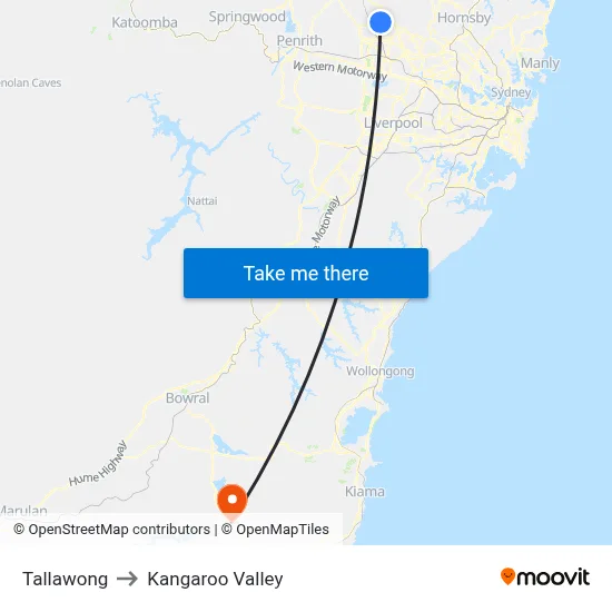 Tallawong to Kangaroo Valley map