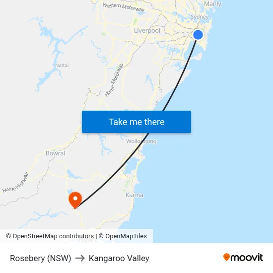 Rosebery (NSW) to Kangaroo Valley map