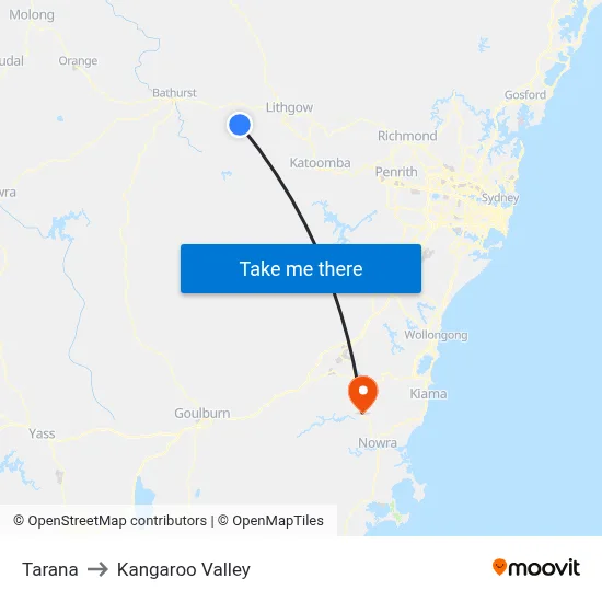 Tarana to Kangaroo Valley map