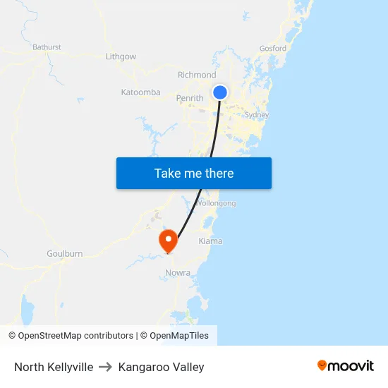 North Kellyville to Kangaroo Valley map
