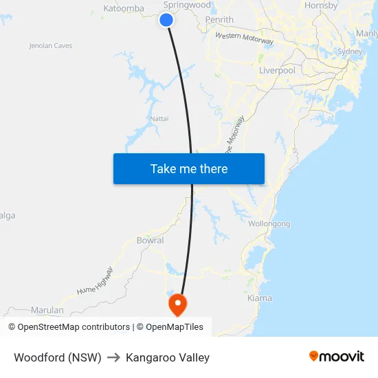 Woodford (NSW) to Kangaroo Valley map