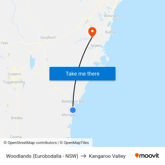 Woodlands (Eurobodalla - NSW) to Kangaroo Valley map