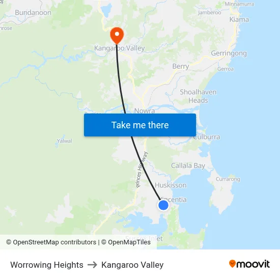 Worrowing Heights to Kangaroo Valley map