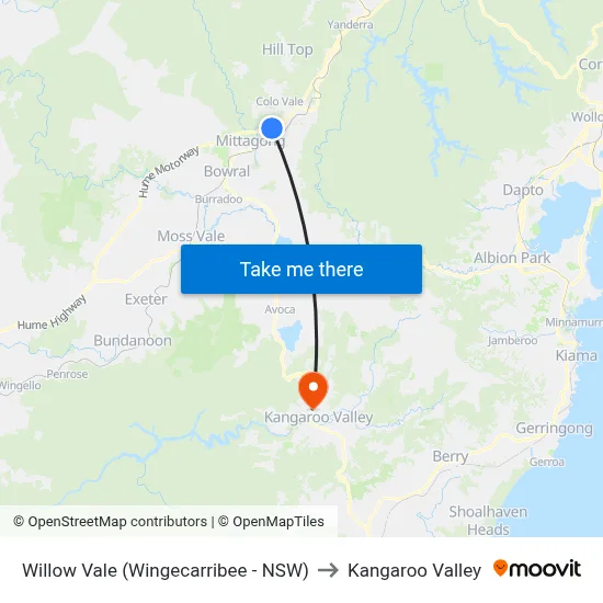Willow Vale (Wingecarribee - NSW) to Kangaroo Valley map