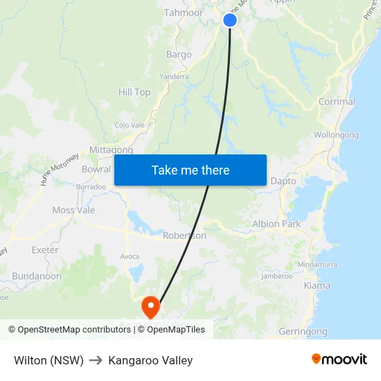 Wilton (NSW) to Kangaroo Valley map