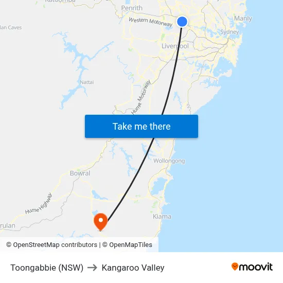 Toongabbie (NSW) to Kangaroo Valley map