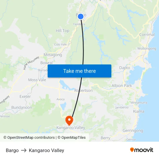 Bargo to Kangaroo Valley map