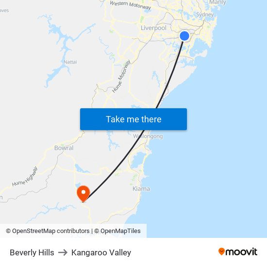 Beverly Hills to Kangaroo Valley map