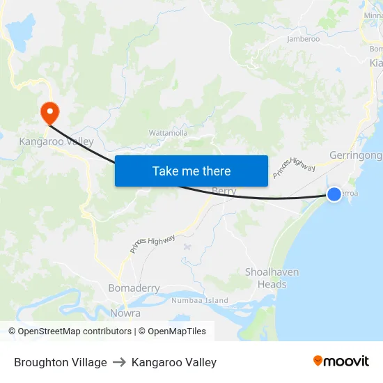 Broughton Village to Kangaroo Valley map