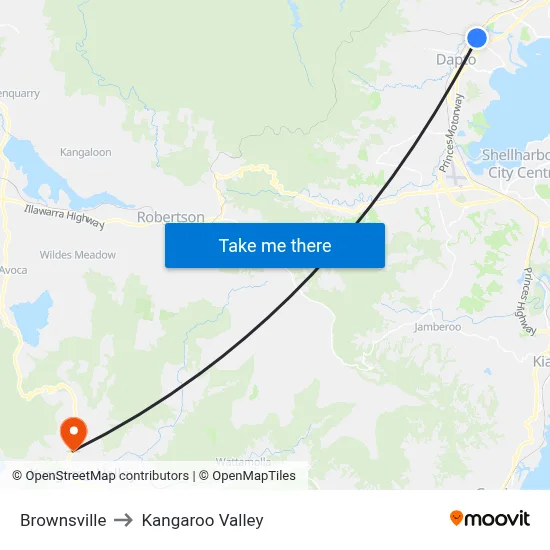 Brownsville to Kangaroo Valley map