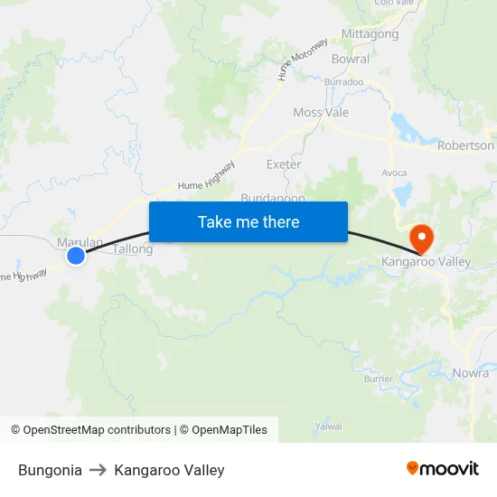 Bungonia to Kangaroo Valley map