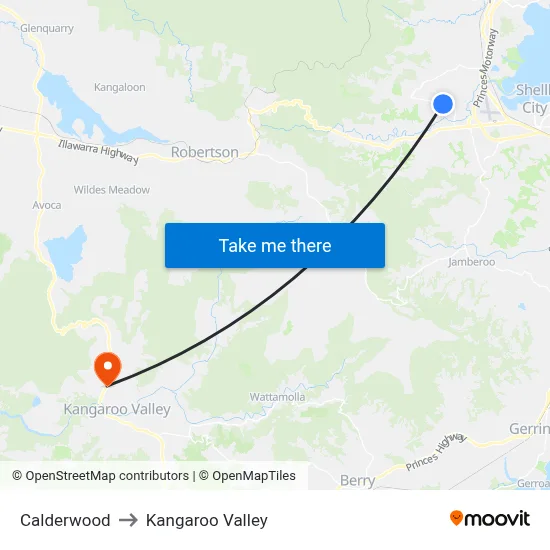Calderwood to Kangaroo Valley map