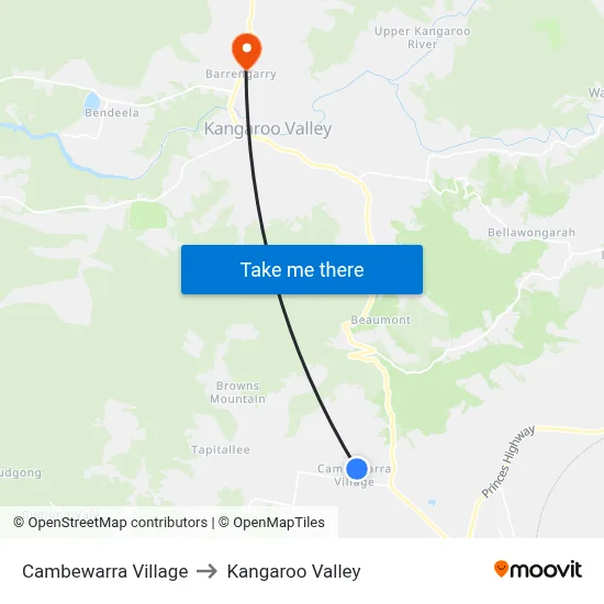 Cambewarra Village to Kangaroo Valley map