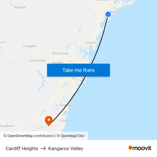 Cardiff Heights to Kangaroo Valley map