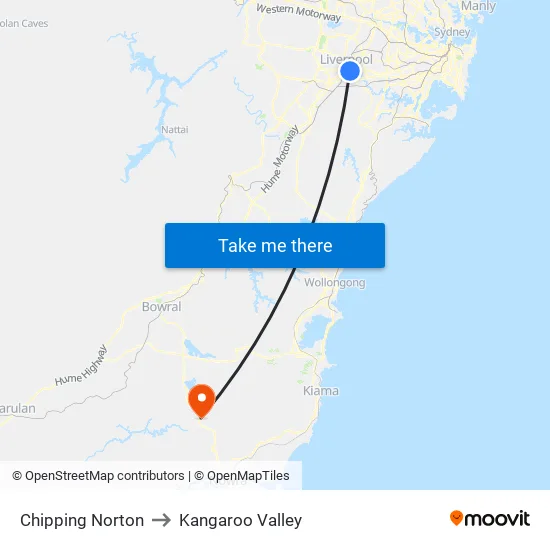 Chipping Norton to Kangaroo Valley map