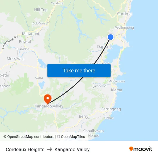 Cordeaux Heights to Kangaroo Valley map