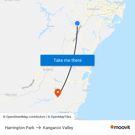 Harrington Park to Kangaroo Valley map