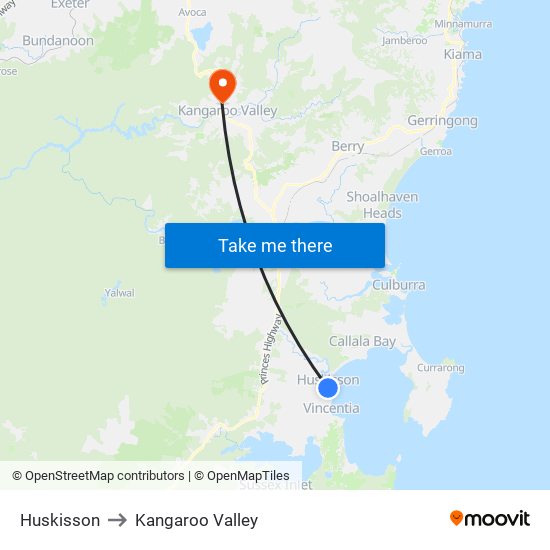 Huskisson to Kangaroo Valley map